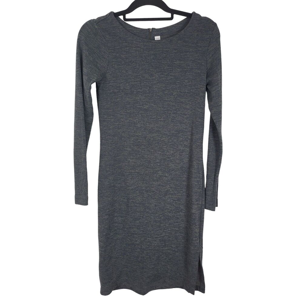Lole Long Sleeve Midi Dress XS Womens‎ Dark Grey Crew Neck Classic Back Zipper